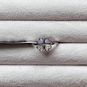 R027 | Opal & Moissanite Four Leaf Clover Ring